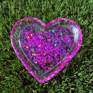Pink Heart-Shaped Glitter Jewelry Holder